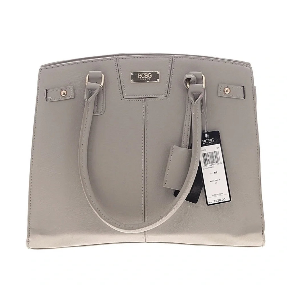 BCBG PARIS ~ Large Gray Satchel Hand Bag w/Beige Lining Gold Tone Hardware